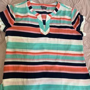 Van Heusen Women's multi-striped V-neck Blouse sz: L